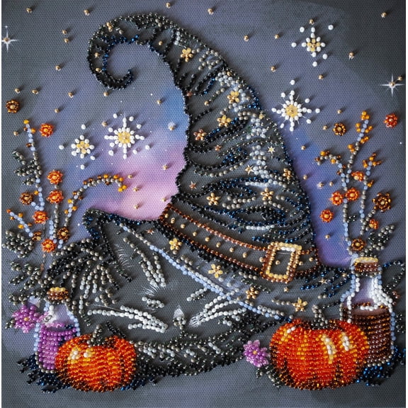 Wizardi Mid-Sized Bead Embroidery kit - Dream of the Witch. Colorful Beads, Beading Needles. DIY Kit. Embroidery for Beginners. Home Decor. AMB-123 Abris Art