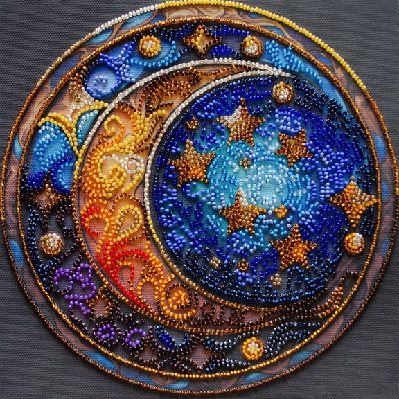 Wizardi Mid-Sized Bead Embroidery kit - Magical Dreams. Colorful Beads, Beading Needles. DIY Kit. Embroidery for Beginners. Home Decor. AMB-108 Abris Art