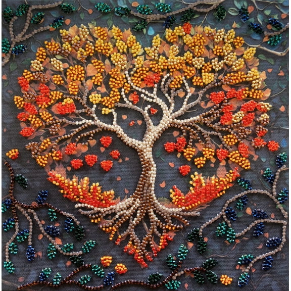 Wizardi Mid-Sized Bead Embroidery kit - Warm Feelings. Colorful Beads, Beading Needles. DIY Kit. Embroidery for Beginners. Home Decor. AMB-119 Abris Art