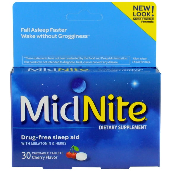 MidNite Cherry Flavor Drug Free Sleep Aid Chewable Tablets, 30 count