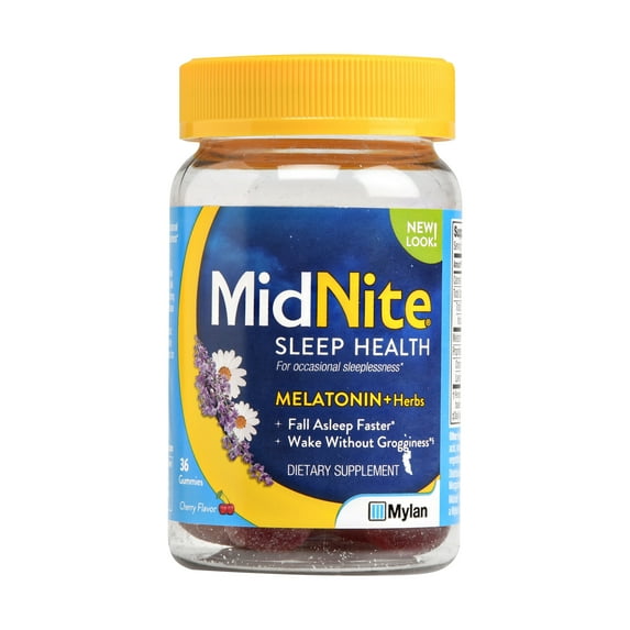 MidNite Drug-Free Sleep Aid Supplement Gummies, Cherry Flavor, 36 Ct