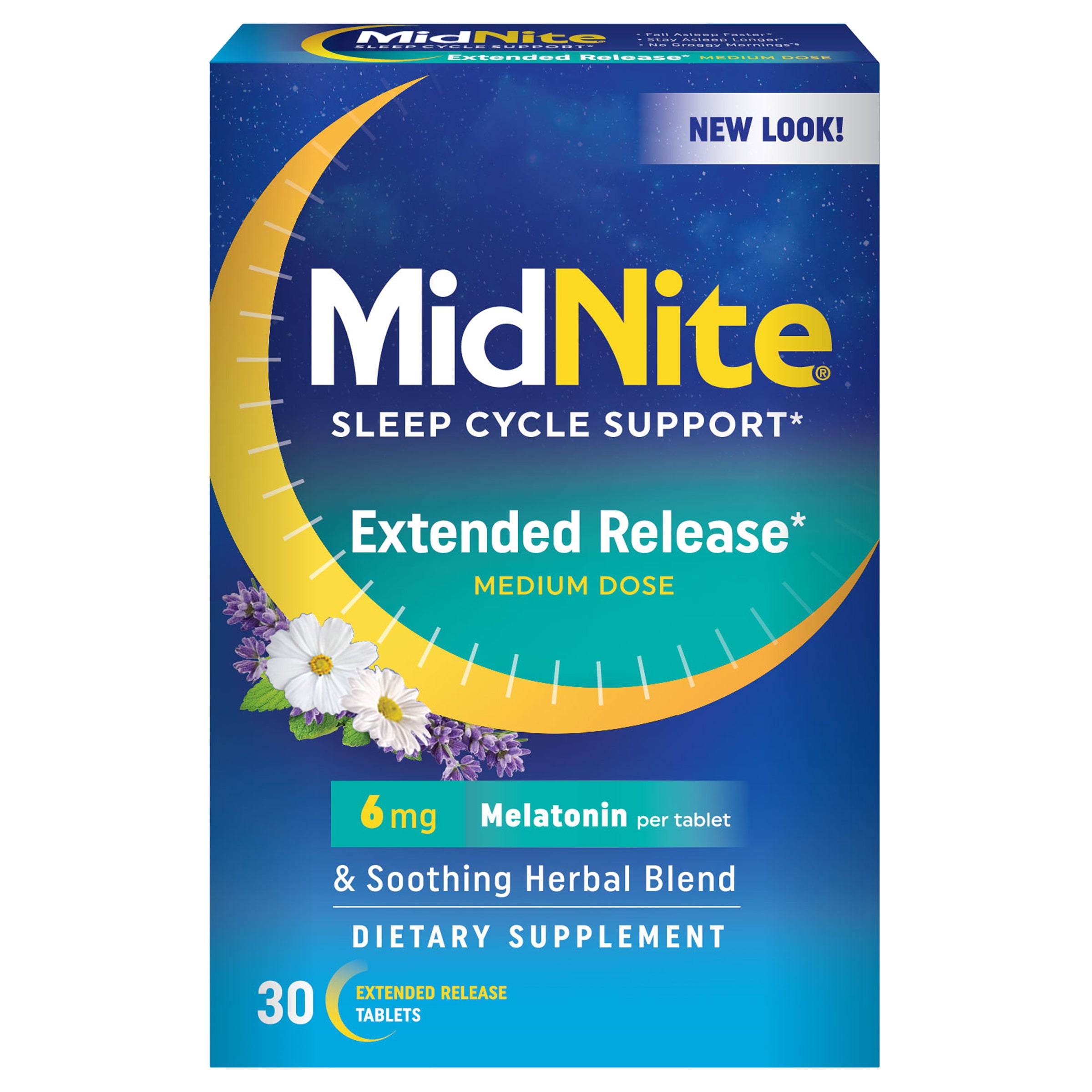 MidNite Extended Release, Medium Dose, 6 mg Melatonin Sleep Aid, 30 Tablets