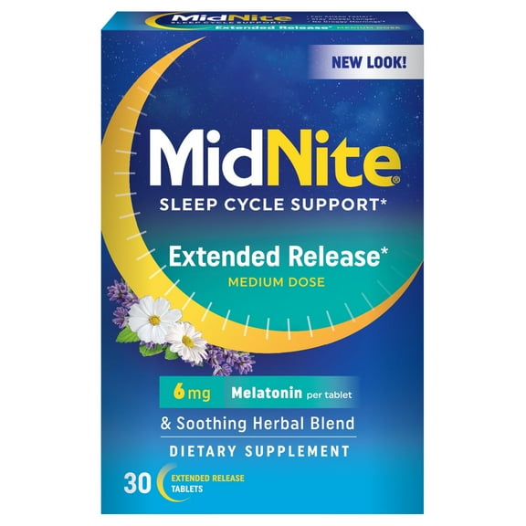 MidNite Extended Release Medium Dose, 6 mg Melatonin Sleep Aid, 30 Tablets