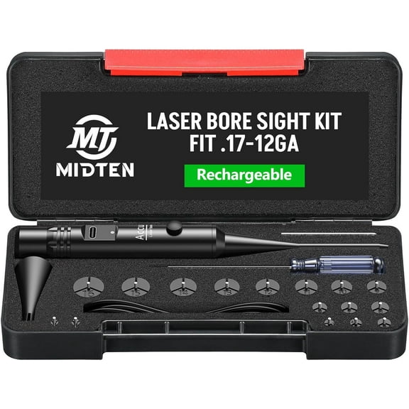 MidTen Rechargeable Bore Sighter Kit with 16 Adapters