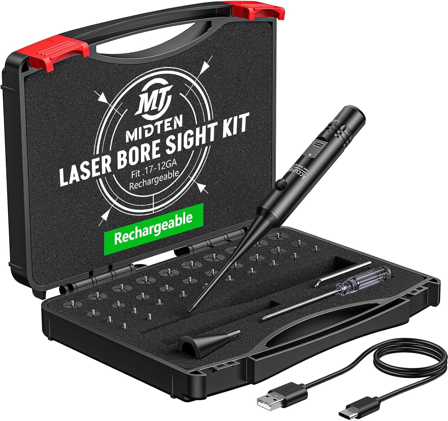 MidTen Rechargeable Bore Sighter Kit with 32 Adapters