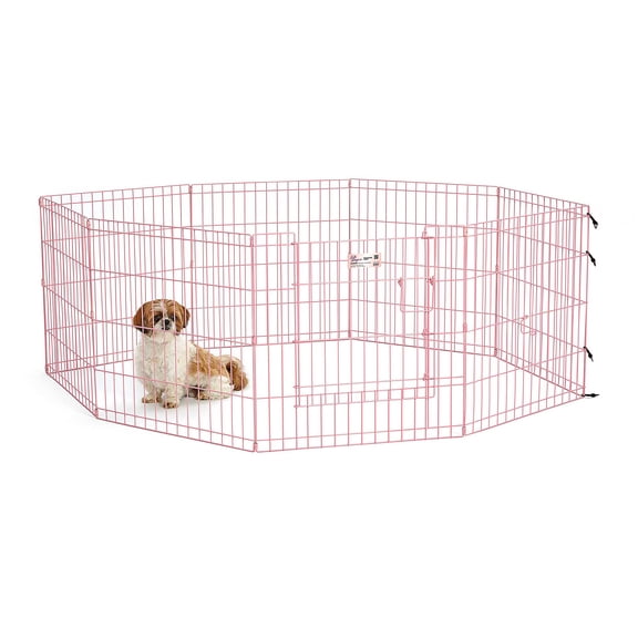 Midwest Homes for Pets 24-Inch Exercise Pen, for Indoor and Outdoor Use, 16 Sq Feet of Play, Single Door Folding Dog Pen, with Large Door Opening & Secure Latch, Easy to Set Up, Foldable Dog Playpen