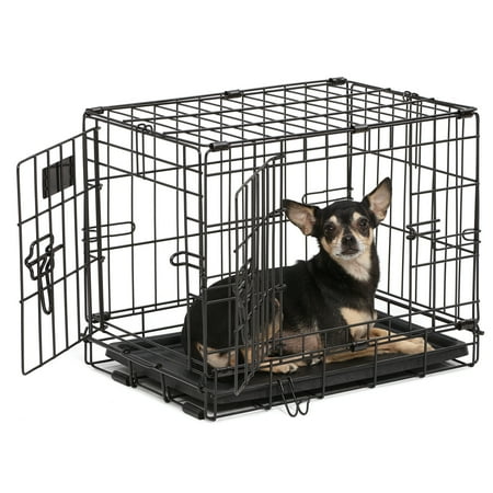 MidWest iCrate for Dogs & Cats, Metal, Double Door, Includes Leak-Proof Pan, Floor Protecting Feet, Divider Panel, Foldable, Black, 18" L x 11.70" W x 14.22" H