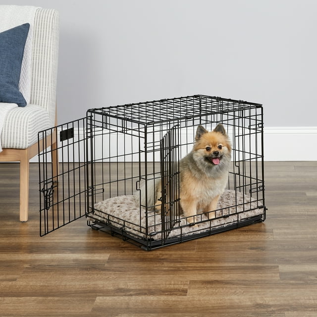 MidWest Double Door iCrate Metal Dog Crate, Includes Leak-Proof Pan, Floor Protecting Feet, Divider Panel; 24-inch, Black