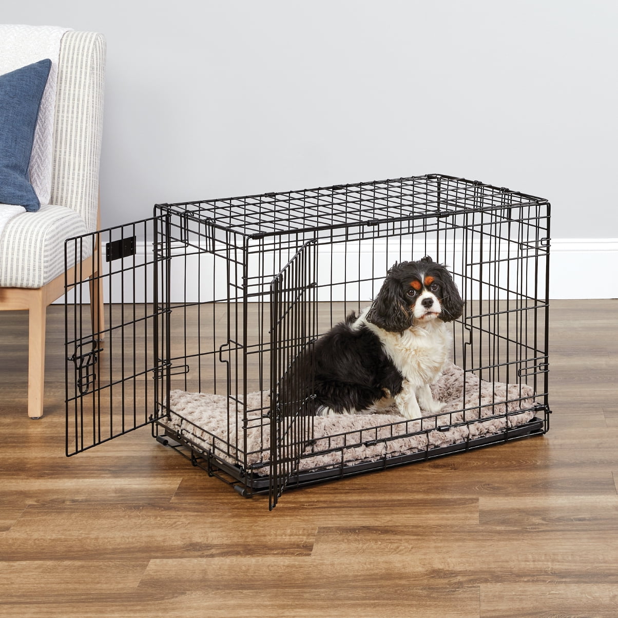 MidWest Double Door iCrate Metal Dog Crate, Includes Leak-Proof Pan, Floor Protecting Feet, Divider Panel; 30-inch, Black