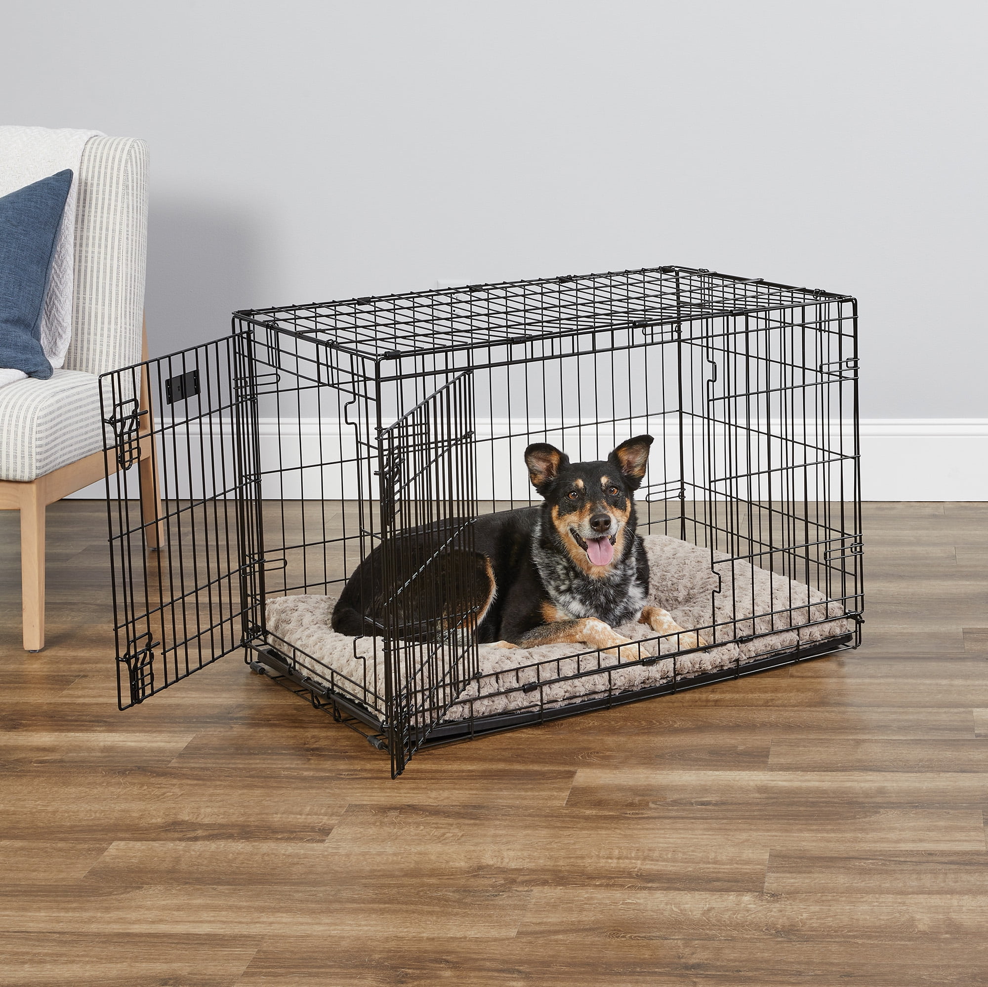 Extra Small Black Rolling Double Door Dog Crate with Removable Tray