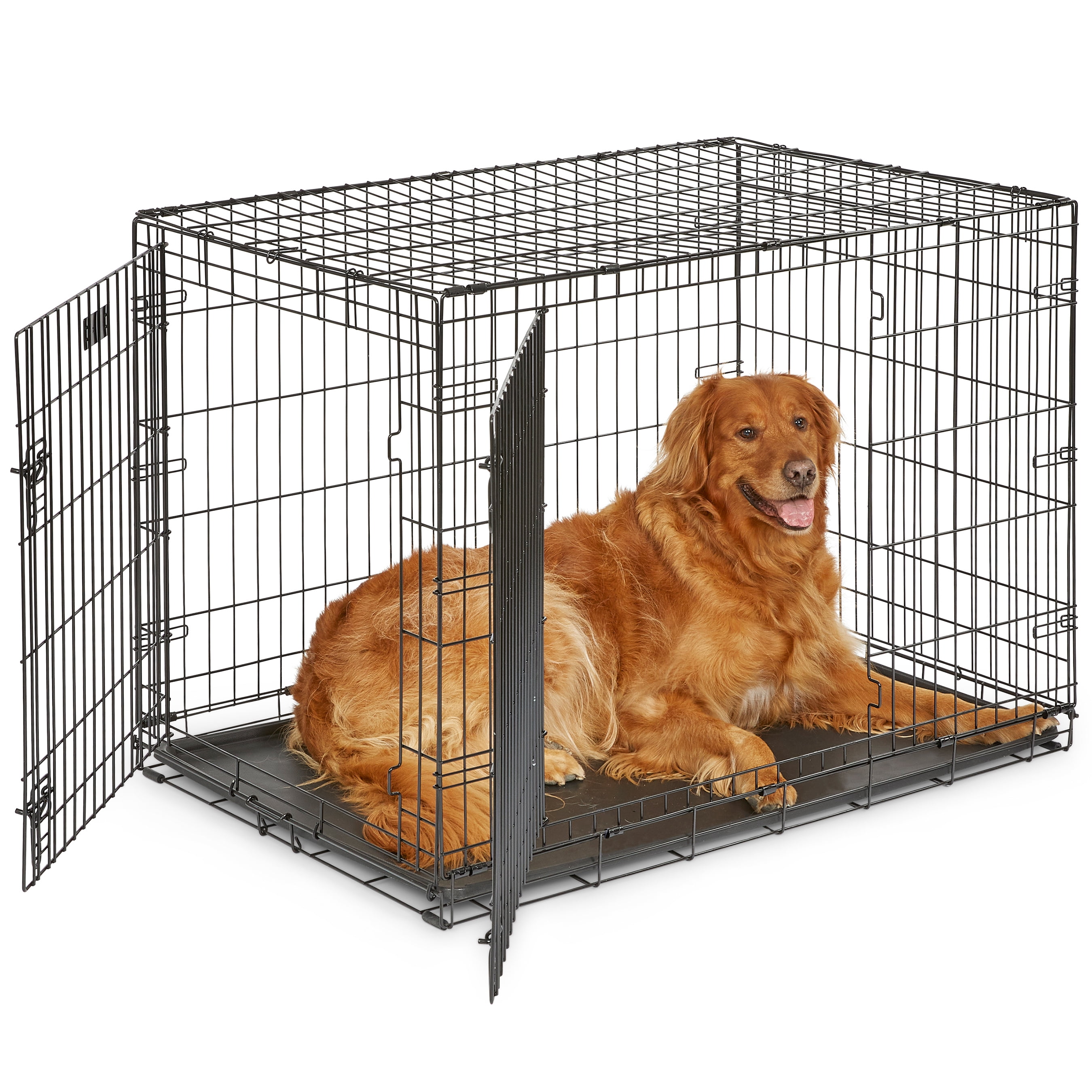 MidWest Homes for Pets 42-Inch Two-Door iCrate Folding Dog Crate with Divider Panel, Leak-Proof Tray & Secure Latches – Metal Wire Kennel for Large Breeds – Portable, Durable & Easy to Assemble