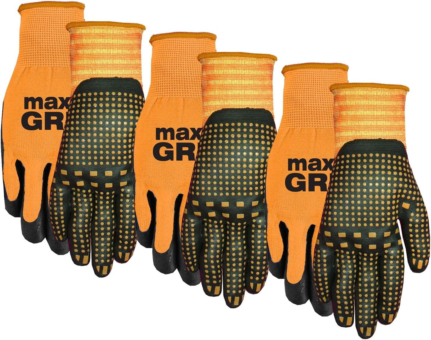 MidWest Gloves & Gear 94P03-L-AZ-6 Max Grip, 3 Pair Pack, Mens