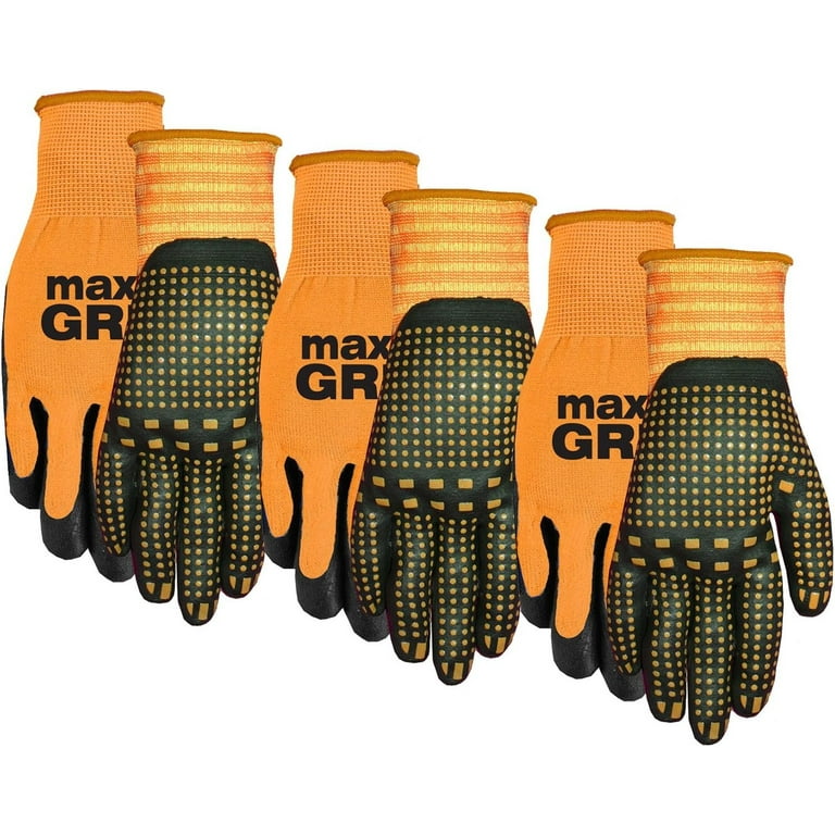 MidWest Gloves & Gear 94P03-L-AZ-6 Max Grip, 3 Pair Pack, Mens