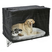 مجموعة أدوات iCrate ذات البابين من MidWest Homes for Pets، مجموعة قفص للكلاب مقاس 42 بوصة للكلاب الكبيرة، تتضمن قفصًا وسريرًا للحيوانات الأليفة ووعاءين وغطاء للخصوصية