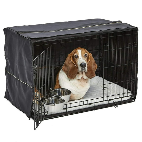 MidWest Homes For Pets Dog Crate Starter Kit with Fleece Bed, Cover, and Bowls