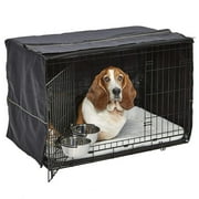 MidWest Homes for Pets Intermediate Double Door iCrate Starter Kit, 36-inch Dog Crate Bundle for Medium to Large Breeds, Includes Cage, Pet Bed, 2 Bowls and Privacy Cover