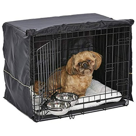 MidWest Homes for Pets Double Door iCrate Starter Kit, 24-inch Dog Crate Bundle for Small Breeds, Includes Cage, Pet Bed, 2 Bowls and Privacy Cover
