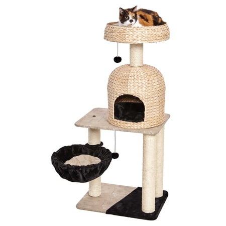 MidWest Homes for Pets Feline Nuvo Reid Cat Tree, Tan Rattan & Black, Multi-Tier