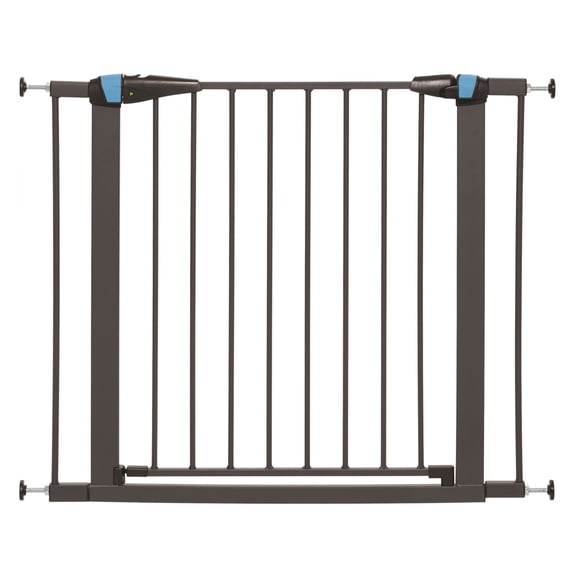 MidWest Homes for Pets 29 Inches Tall Walk-Through Steel Pet Gate, Pressure Mounted Dog Gate with Glow Strip Measures 29H x 29.5-38W Inches & Includes Two 3-Inch-Wide Extensions, Graphite