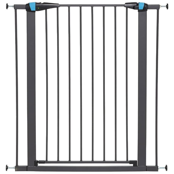 MidWest Homes for Pets 39 Inches Tall Walk-Though Steel Pet Gate, Pressure Mounted Dog Gatewith Glow Strip Measures 29-38 Inches Wide & Includes Two 3-Inch-Wide Extensions, Graphite