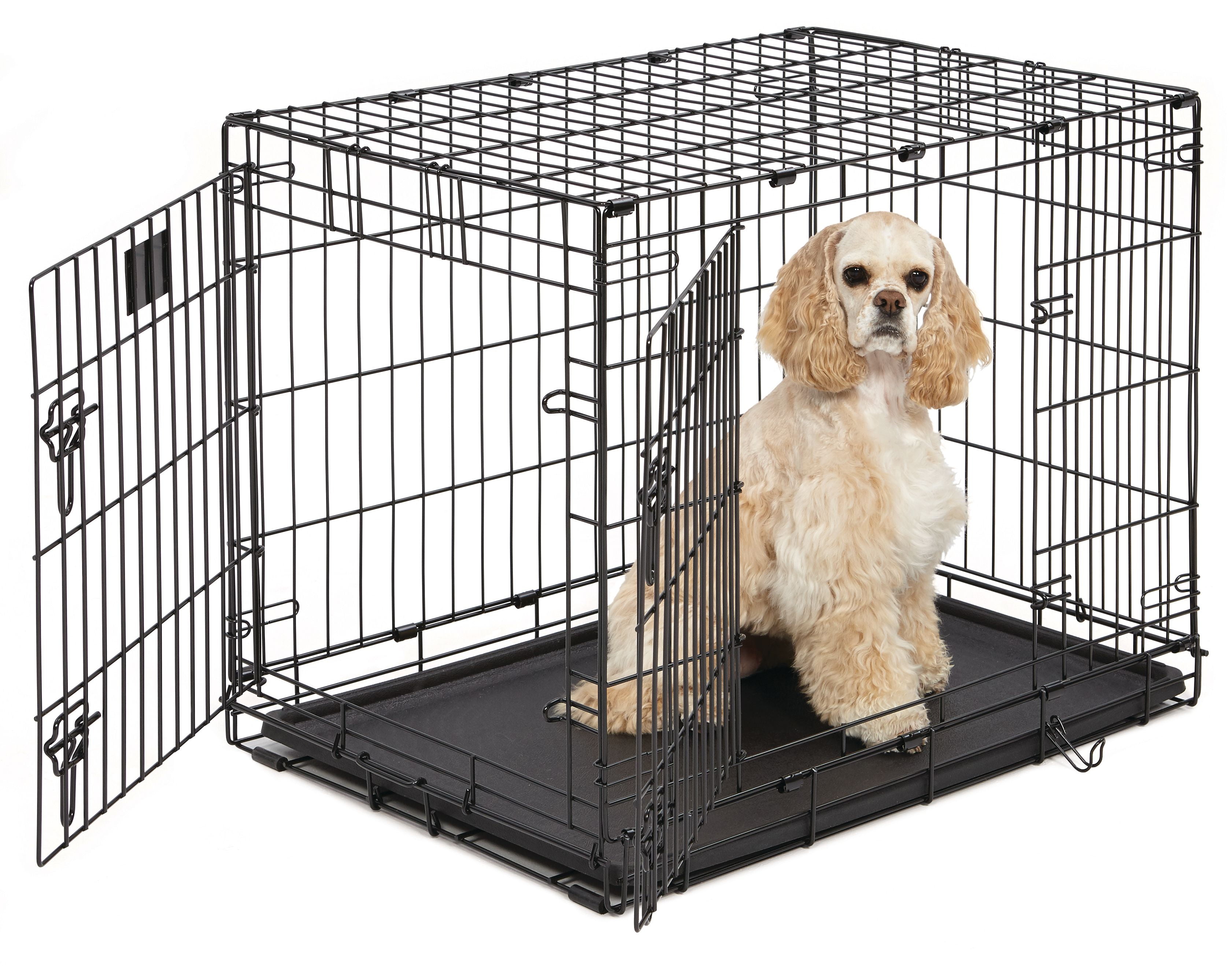 MidWest Homes for Pets Medium Dog Crate Newly Enhanced LifeStages 30' Double Door Folding Metal Dog Crate with Divider Panel, Floor Protecting Feet & Dog Pan, 1630DD, 30.6L x 19.3W x 21.4H Inches