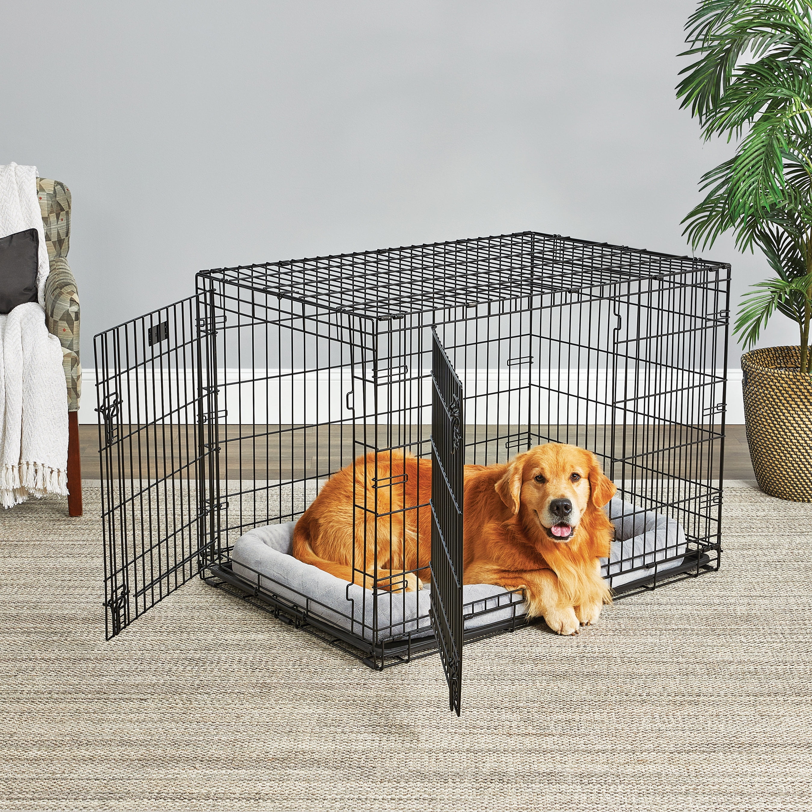 Large Black Metal Double Door Dog Crate with Divider