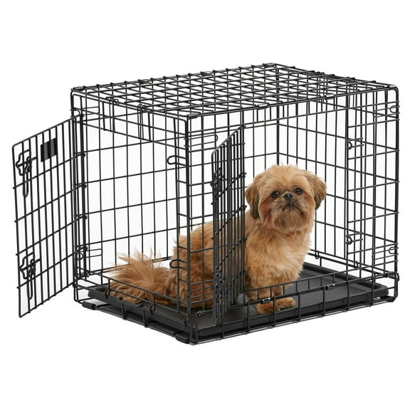 MidWest Homes for Pets Ultima Pro Series 24' Dog Crate ; Extra-Strong Double Door Folding Metal Dog Crate w/Divider Panel, Floor Protecting 'Roller Feet' & Leak-Proof Plastic Pan