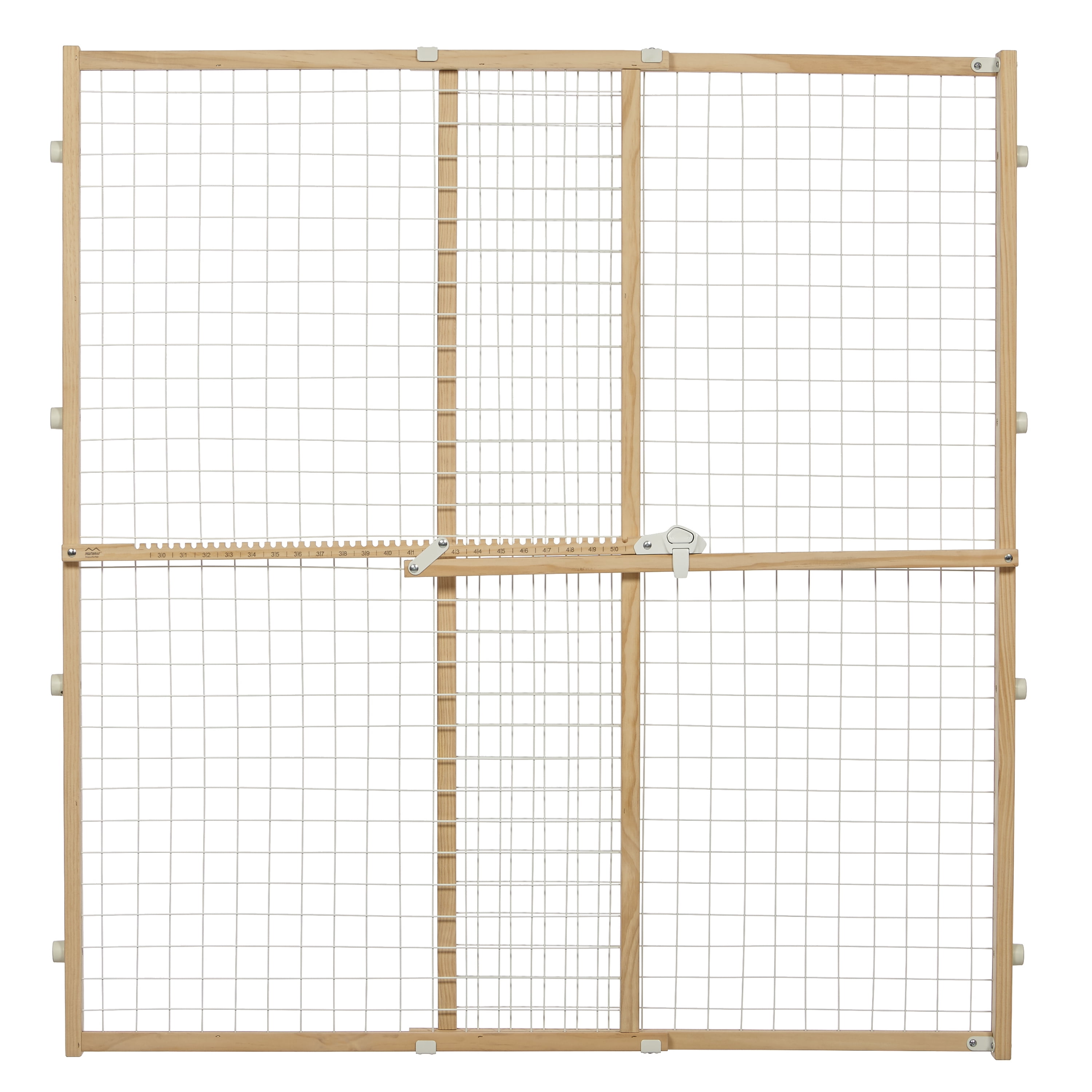 Natural Wood and White Wire Mesh Pressure Mounted Pet Gate