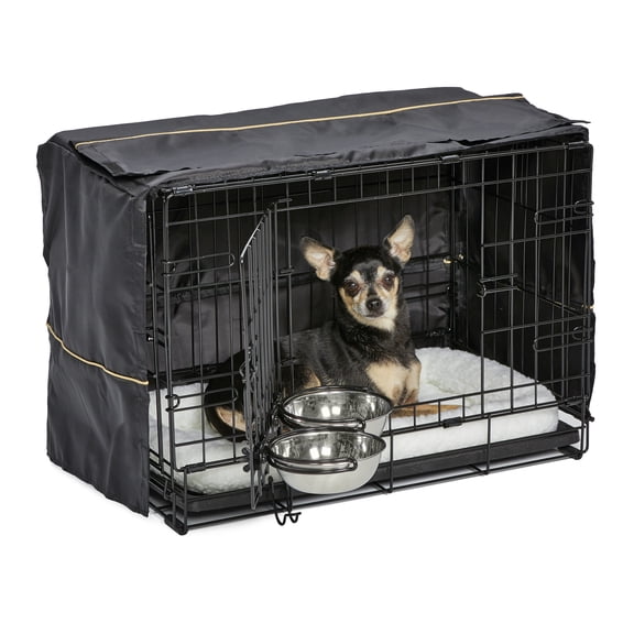 MidWest Homes for Pets XS Double Door iCrate Starter Kit, 22-inch Dog Crate Bundle for Extra-Small Dogs, Includes Cage, Pet Bed, 2 Bowls and Privacy Cover