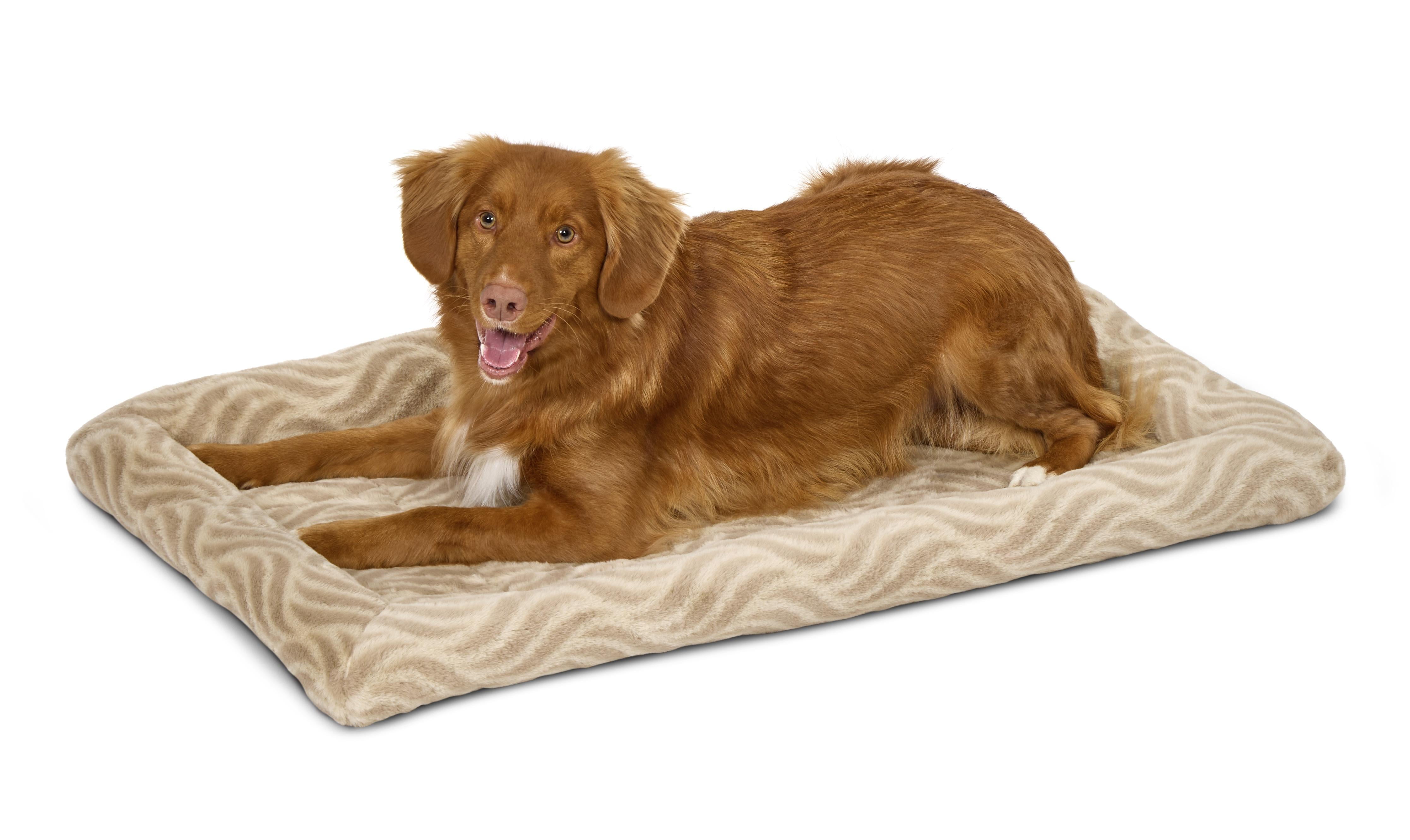 Tan Cotton Blend Rectangular Bolster Pet Bed for Medium Dogs