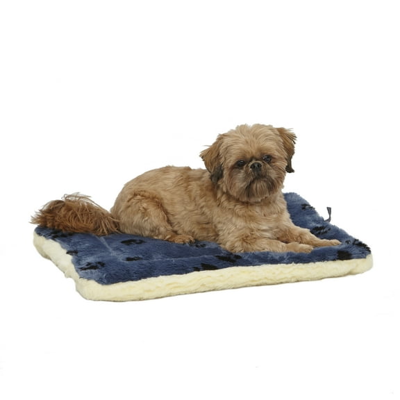 MidWest Homes for Pets, Blue Paw Print Reversible Fleece Dog Bed Designed to fit 22 inch Crate