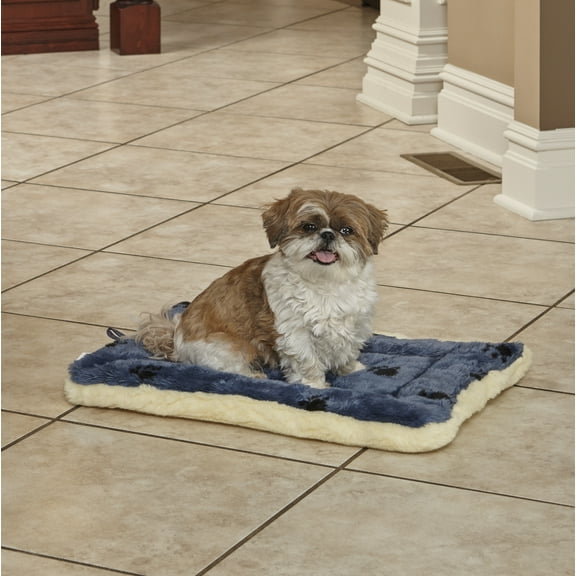 MidWest Homes for Pets, Blue Paw Print Reversible Fleece Dog Bed Designed to fit 24 inch Crate