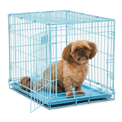 MidWest Homes for Pets 24-Inch Blue Fashion iCrate for Small Breeds, 12-20 lbs, Single Door Folding Dog Crate with Divider Panel, Leak-Proof Tray & Secure Latch, Portable, Durable & Easy to Assemble