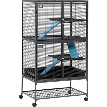 Critter Nation by MidWest Homes for Pets Double Unit Small Animal Cage, Habitat for Rats, Chinchillas, Ferrets, Sugar Gliders, Tool-Free Assembly, with Full-Width Doors, Shelves & Removable Base Pans