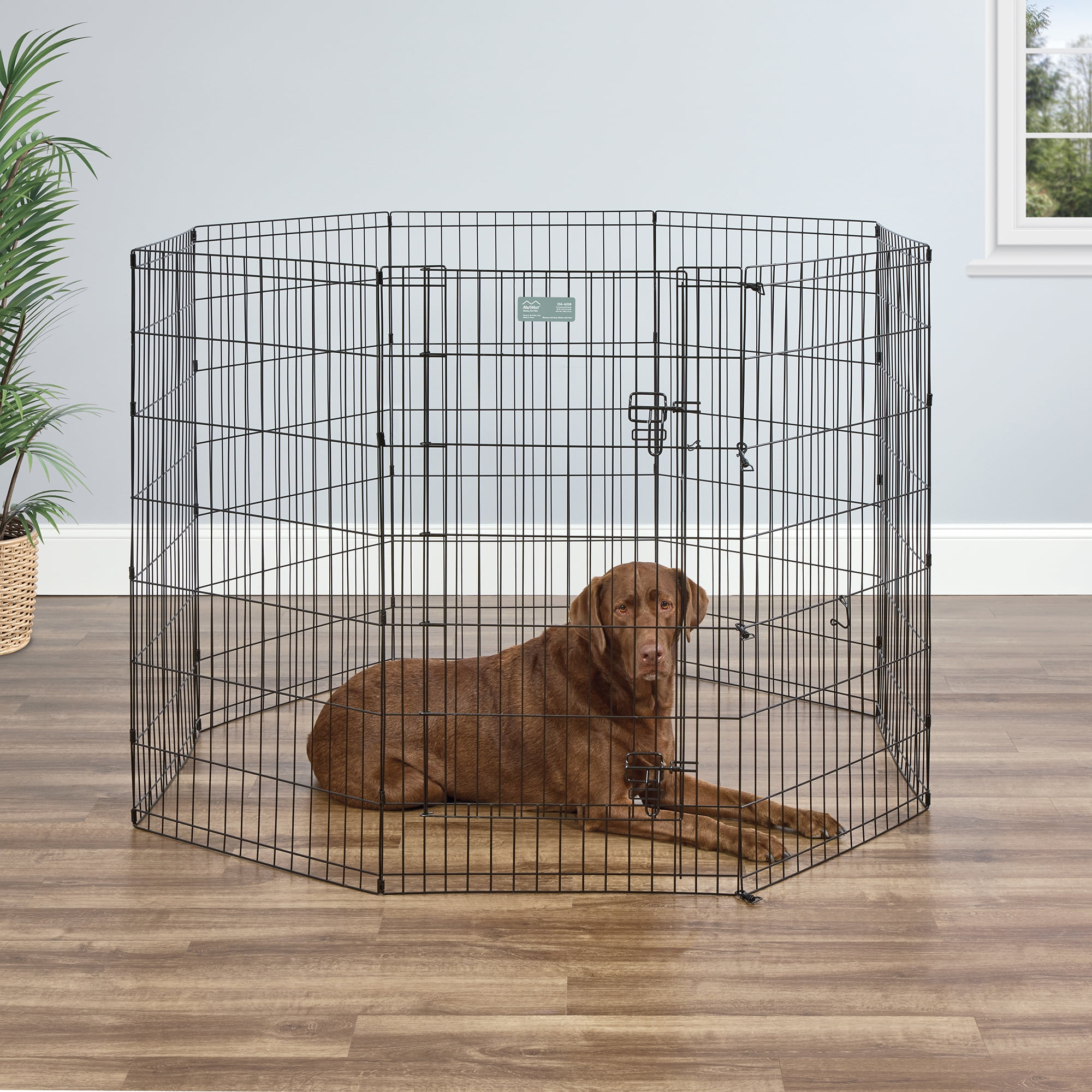 Black Metal Foldable Dog Exercise Pen with Door, 24"W x 42"H