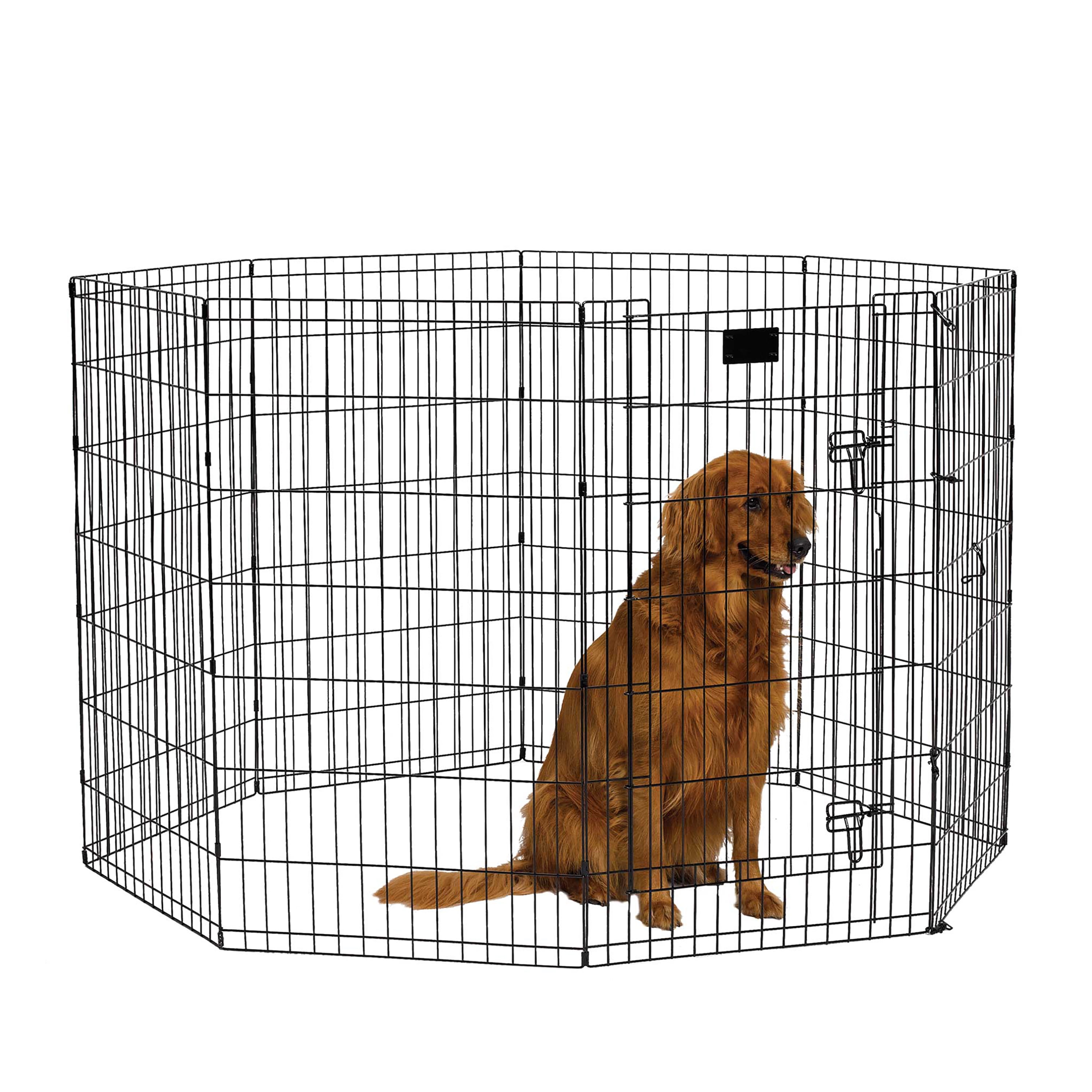 Black Metal Foldable Dog Exercise Pen with Door, 24"W x 42"H