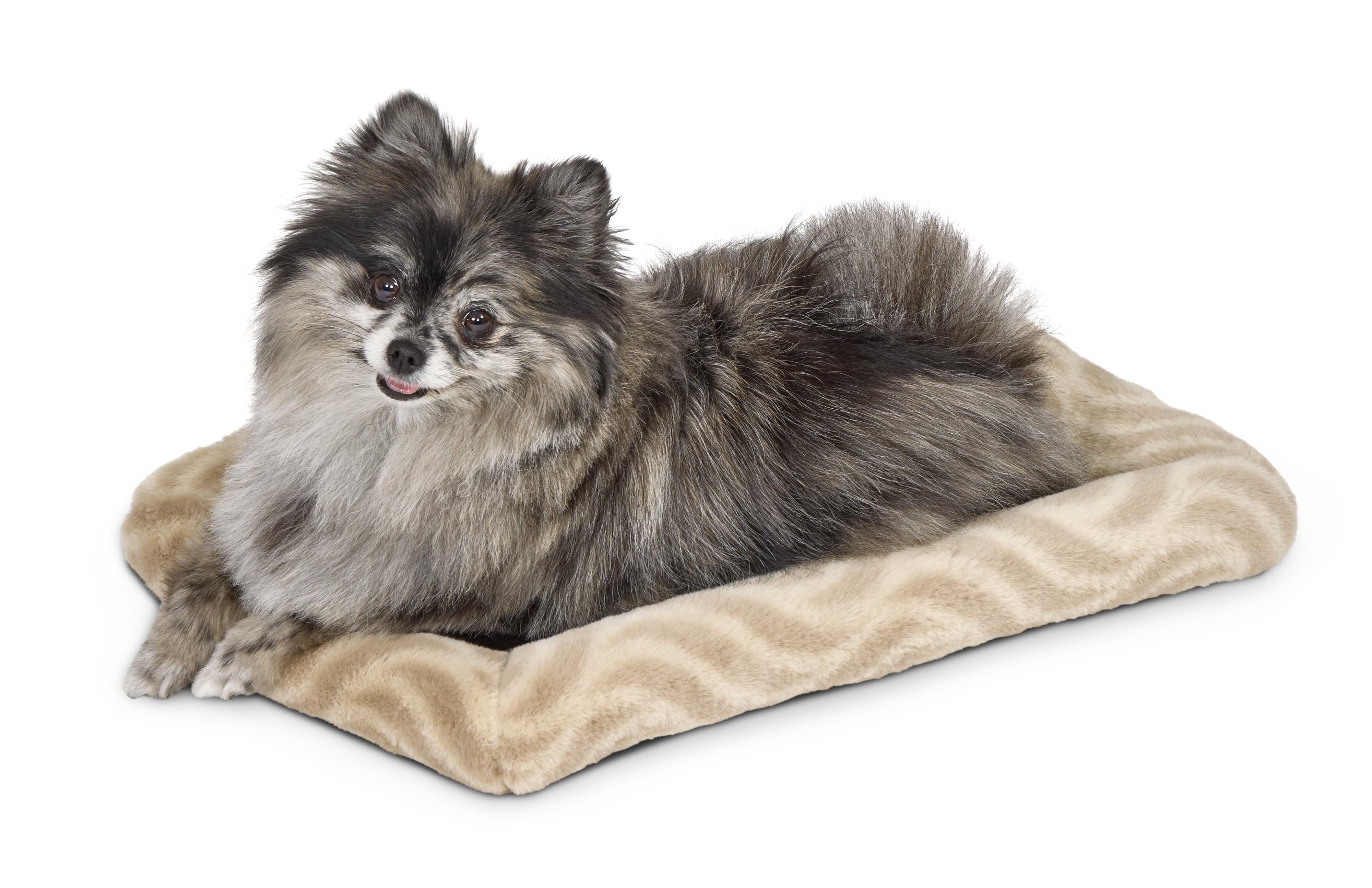 Tan Wave Quilted Rectangular Pet Bed for Small Dogs