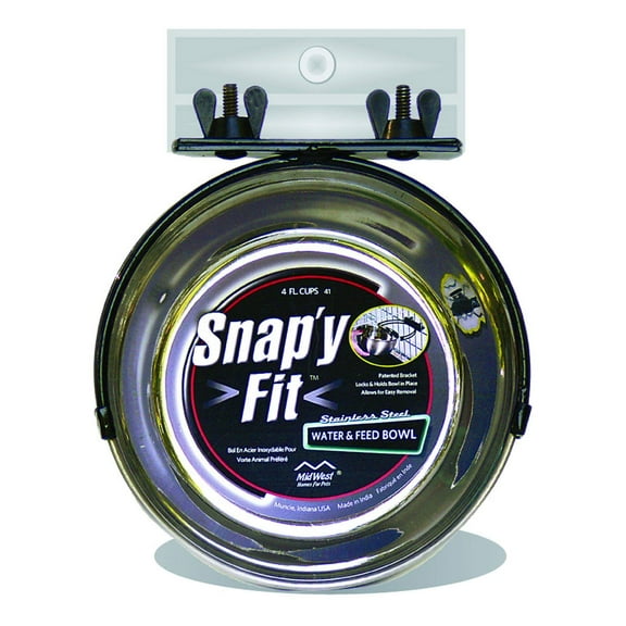 MidWest Homes for Pets Snap'y Fit Stainless Steel Food Bowl / Pet Bowl, 1 qt. for Dogs & Cats, Silver C21