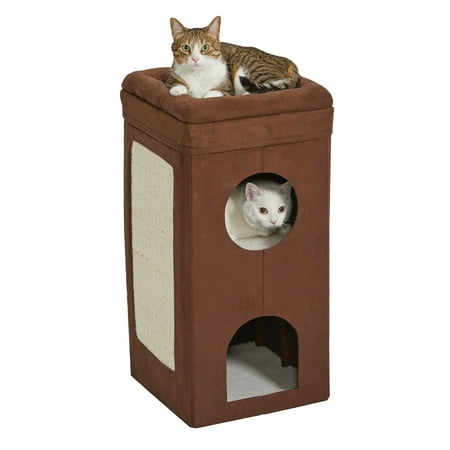 MidWest Homes for Pets, Two Story Curious Cat Condo With Scratching Panel and Two Hideaways, Brown