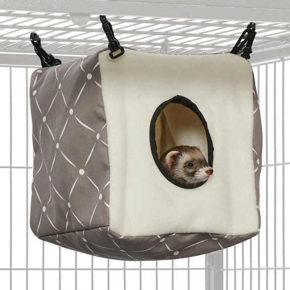 MidWest Homes for Pets Designer Ferret Nation or Critter Nation Cozy Cube, Soft Hideout with Clips, Tan and White