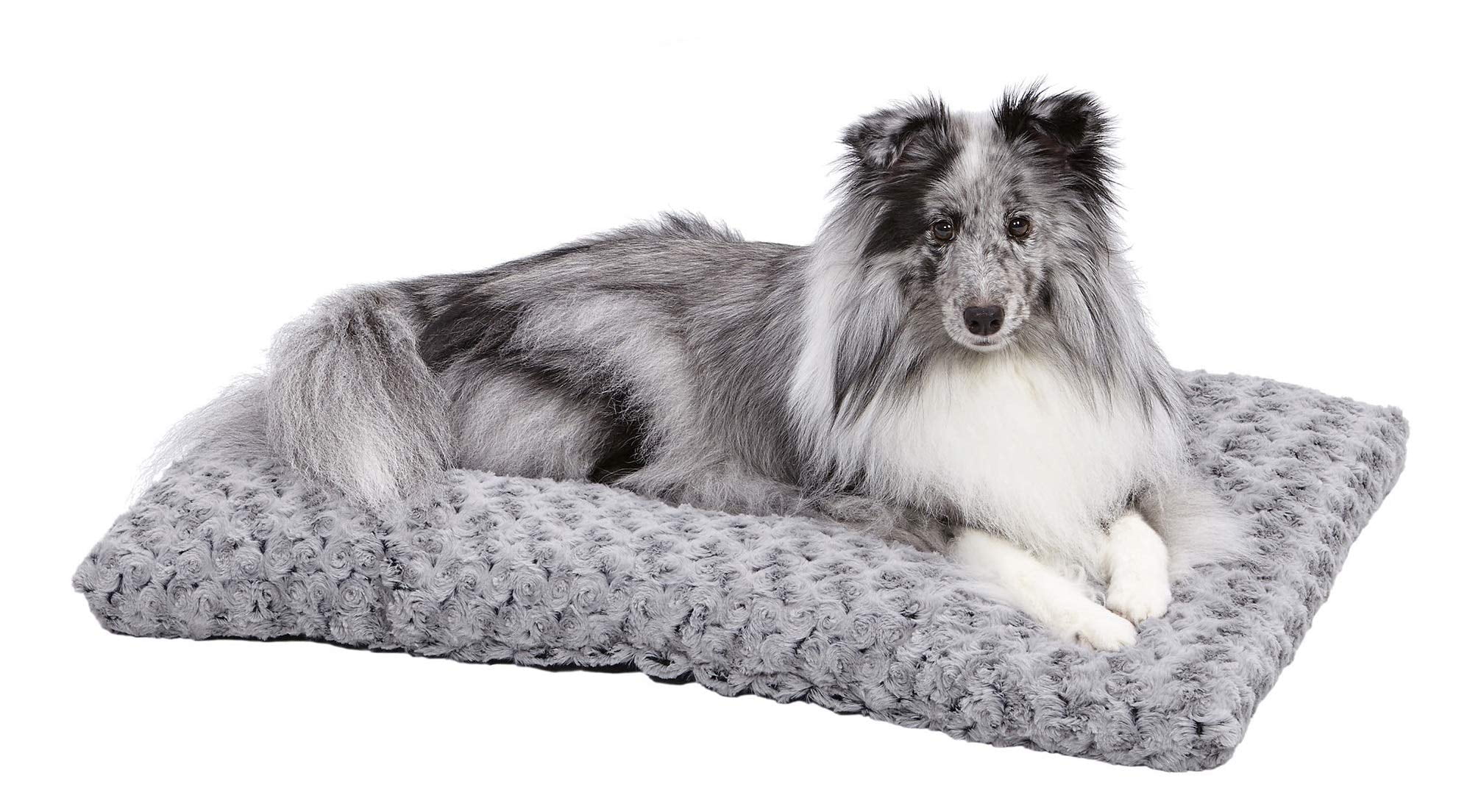 Gray Plush Ombre Swirl Dog Bed and Crate Mat