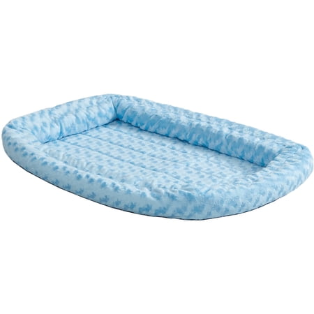 MidWest QuietTime Double Bolster Dog Bed & Crate Mat, Blue, 36"