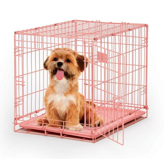 MidWest iCrate Folding Metal Dog Crate, Divider Panel, Floor Protecting feet, Leak-Proof Dog Pan , 24L x 18W x 19H, Pink