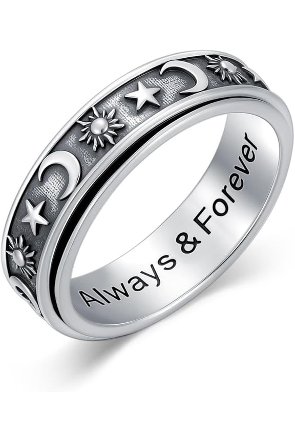 Midari Sun Moon and Star Anxiety Fidget Spinning Rings 925 Sterling Silvers Stress Relieving Boredom ADHD Autism Ring Sun Moon Anxiety Jewelry Gift for Women Men Autism(Size 7)