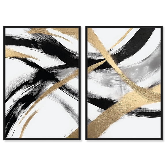 Midas Arc Waves Set Canvas Print Living Room Wall Art by Art Remedy, Black Frame, 16 x 24