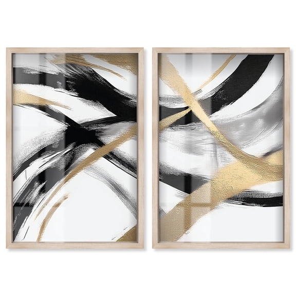 Midas Arc Waves Set Shadowbox Print Living Room Wall Art by Art Remedy, Blonde Frame, 10 x 15