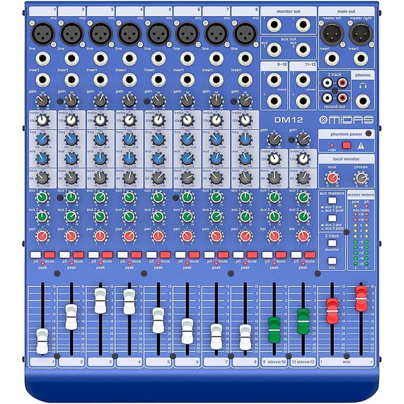 Midas DM12 12 Input Analog Live and Studio Mixer with Microphone Preamplifier