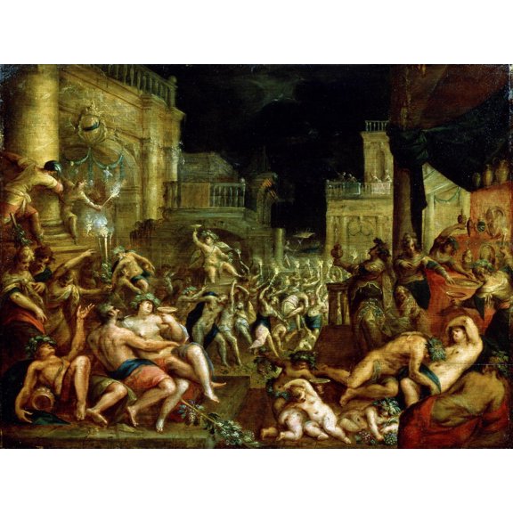 Art.com Midas' Feast in Honour of Bacchus and Silenus'. C.16th Century Giclee Print by Lucas van Valckenborch, 16" x 12"