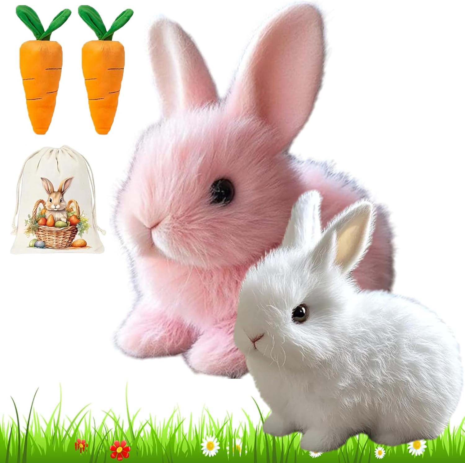 Lapin Interactif Petsboro – Peluche Bébé Lapin Réaliste Qui Saute Et Bouge Les Oreilles – Jouet Pâques Pour Enfants – 16 Cm – Piles AA Non Incluses