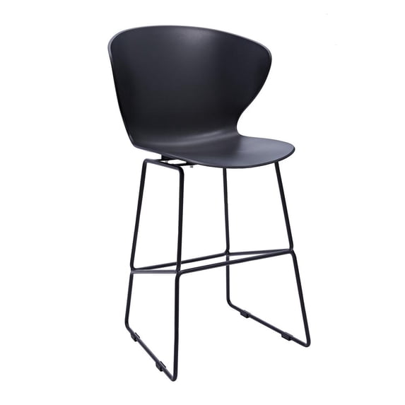 Midcentury Black Plastic Counter Stool with Metal Legs (Set of 2)